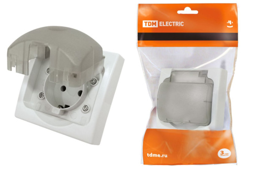 Розетка c/у Вуокса 1м с з/к серый IP54 16А ТДМ                                        