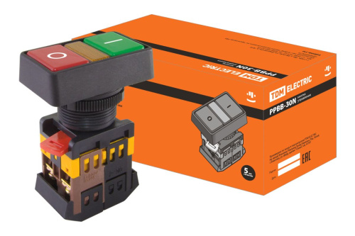 Кнопка PPBB-30N "I-0" неон 230В 1з+1р d30мм ТДМ                                        