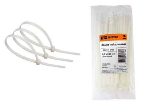 Хомут 3,6х250 нейлон (белый) (100шт) ТДМ                                        