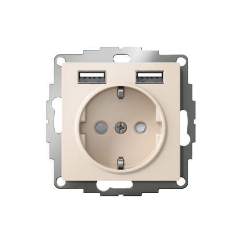 Розетка с/у AtlasDesign 1м с/з с з/ш + 2 USB бежевый IP20 механизм 16А SchE                                         фото 2                    