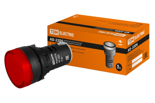 Лампа AD-22DS(LED)матрица d22мм красный 12В AC/DC TDM                                        