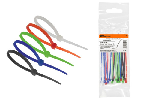 Хомуты 2,5х150 цветные набор  5 цветов (черный, белый, красный, синий, зеленый) (25 штук) ТДМ                                        