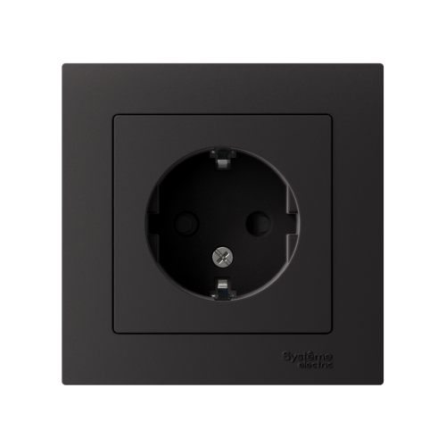 Розетка с/у AtlasDesign 1м с/з с з/ш карбон IP20 в сборе 16А (упак-5шт) SchE                                         фото 2                    