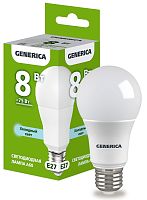 Лампа светодиодная   8Вт E27 A60 6500К (упак-100шт) GENERICA          
