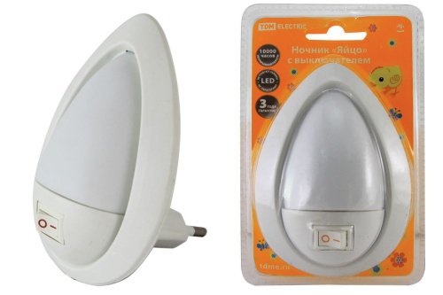 Ночник "Яйцо" с выключателем, белый, 0,5Вт, 220 В ТДМ                                        