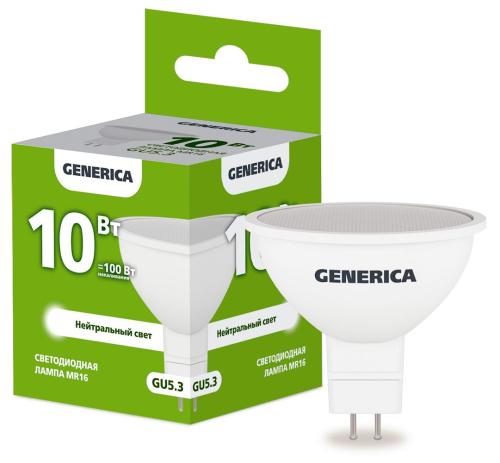 Лампа светодиодная  10Вт Gu5.3 MR16 4000К (упак-100шт) GENERICA                                        