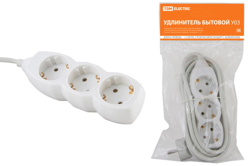 Удлинитель бытовой  У03  3 гнезда, 1,5метра, с/з, ПВС  3х1мм2  16А/250В ТДМ заменаSQ1303-1400                                        