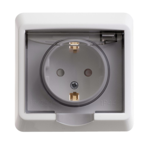 Розетка с/у Этюд 1м с/з с з/ш белый IP44 16А с защ.крыш. (упак-14шт) SchE                                          фото 2                    