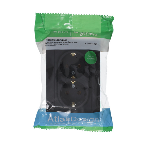 Розетка с/у AtlasDesign 2м с/з карбон IP20 в сборе 16А (упак-6шт) SchE                                         фото 2                    