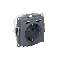 Розетка с/у AtlasDesign 1м с/з + 2 USB грифель IP20 механизм 16А SchE          