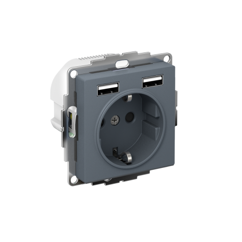 Розетка с/у AtlasDesign 1м с/з + 2 USB грифель IP20 механизм 16А SchE                                        