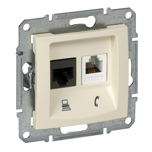 Розетка с/у Sedna RJ11+RJ45 2м бежевый механизм кат.5Е (телеф.+комп.) (упак-10шт) SchE                                        