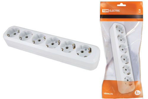 Колодка розеточная 6 гнезд 2П+З 16А 250В белая ТДМ                                        