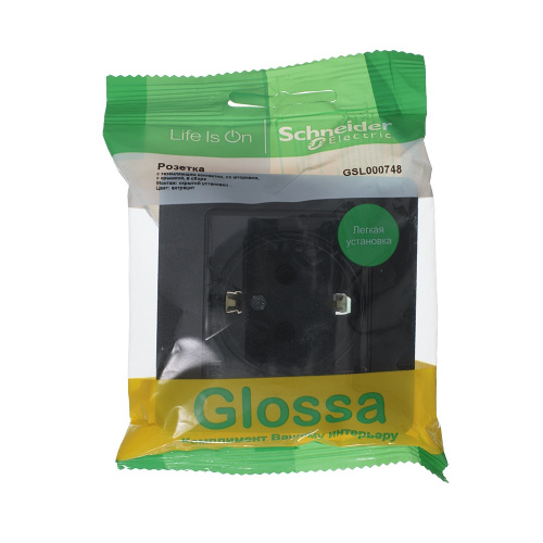 Розетка с/у GLOSSA 1м с/з с з/ш антрацит IP44 в сборе 16А 250В с защ.крыш. (упак-10шт) SchE                                         фото 5                    