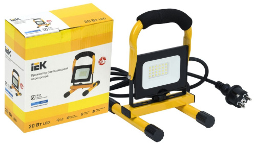 Прожектор светодиодный СДО 06-20П переносной 6500К IP65 черный IEK                                        