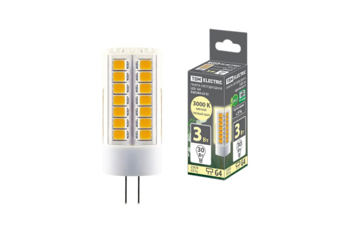 Лампа светодиодная G4-3 Вт-230 В-3000 К, SMD, 16x43 мм ТДМ                                        