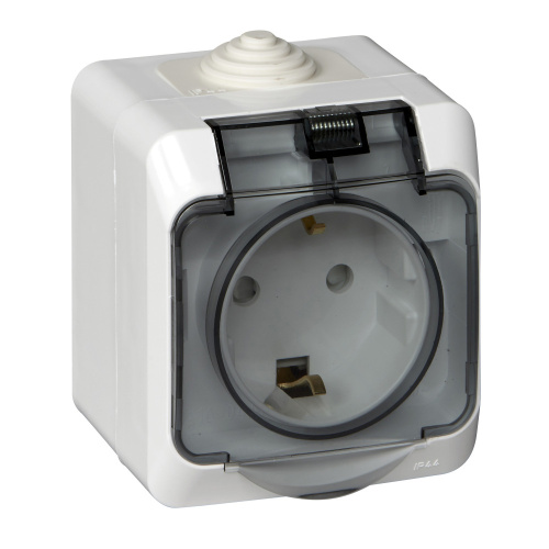 Розетка о/у Этюд 1м с/з с з/ш белый IP44 16А с защ.крыш. (упак-12шт) SchE                                        