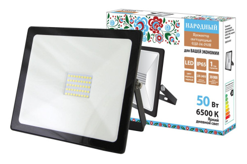 Прожектор светодиодный   50Вт СДО 04 6500K IP65 черный Народный ТДМ                                        
