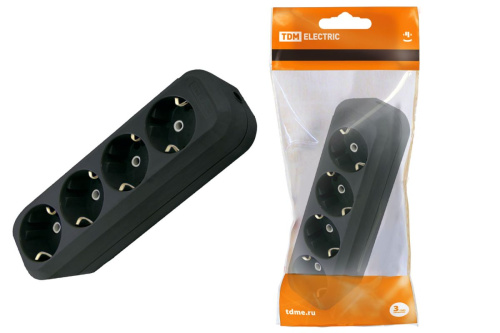 Колодка розеточная 4 гнезда 2П+3 16А 250В черная ТДМ                                        