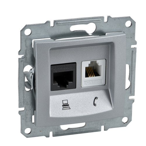Розетка с/у Sedna RJ11+RJ45 2м алюминий механизм кат.5Е (телеф.+комп.) (упак-1шт) SchE                                        