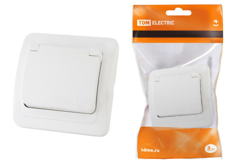 Розетка с/у Валдай 1м с з/к белый IP20 16А с защ.крыш. ТДМ                                        