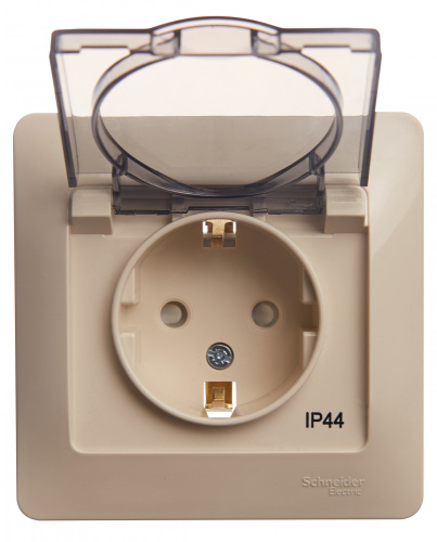 Розетка с/у GLOSSA 1м с/з с з/ш бежевый IP44 в сборе 16А с защ.крыш. (упак-10 шт) SchE                                         фото 3                    