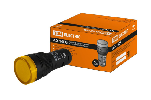 Лампа сигнальная AD-16DS желтый 24В AC/DC (LED)матрица d16мм ТДМ                                        