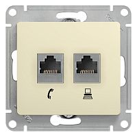 Розетка с/у GLOSSA RJ11+RJ45 2м бежевый механизм кат.5E (телеф.+комп.) (упак-10шт) SchE          