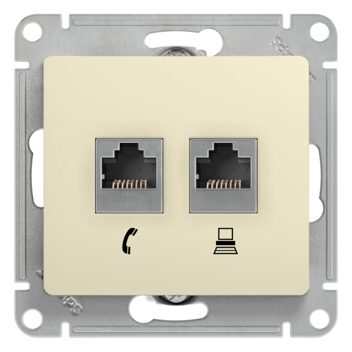 Розетка с/у GLOSSA RJ11+RJ45 2м бежевый механизм кат.5E (телеф.+комп.) (упак-10шт) SchE                                        