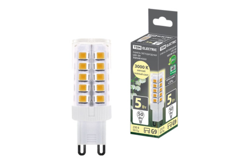 Лампа светодиодная G9-5 Вт-230 В-3000 К, SMD, 16x49 мм ТДМ                                        