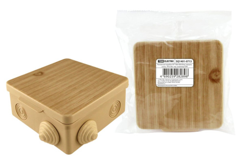 Коробка распаячная ОП 100х100х55мм, крышка, сосна,  IP54, 8вх. инд. штрихкод ТДМ                                        