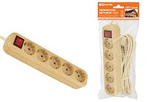 Удлинитель бытовой  У05В выключатель, 5 гнезд, 5метров,2П+3, ПВС 3х1мм2 "Эко" (сосна) 16А/250В ТДМ          