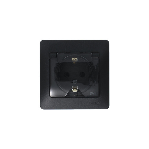Розетка с/у GLOSSA 1м с/з с з/ш антрацит IP44 в сборе 16А 250В с защ.крыш. (упак-10шт) SchE                                        