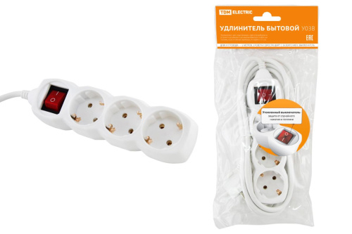 Удлинитель бытовой  У03В выключатель, 3 гнезда, 5м,с/з, ПВС 3х1мм2  16А/250В ТДМ заменаSQ1303-1422                                        