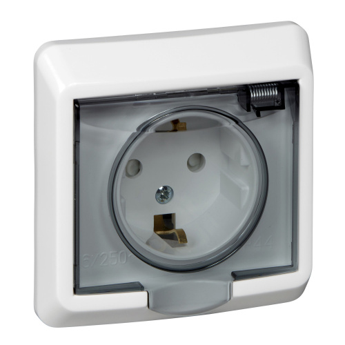 Розетка с/у Этюд 1м с/з с з/ш белый IP44 16А с защ.крыш. (упак-14шт) SchE                                         