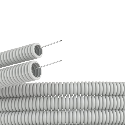 Труба гофрированная ПВХ с зондом 32 (25м) легкая, серый ДКС                                        