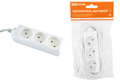 Удлинитель бытовой  У3  3 гнезда, 5метров, б/з, ПВС 2х0,75мм2  10А/250В ТДМ замена SQ1303-1312                                        