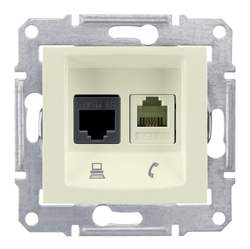 Розетка с/у Sedna RJ11+RJ45 2м бежевый механизм кат.5Е (телеф.+комп.) (упак-10шт) SchE                                         фото 2                    