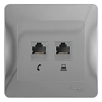 Розетка с/у GLOSSA RJ11+RJ45 2м алюминий механизм кат.5E (телеф.+комп.) (упак-10шт) SchE          