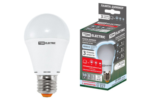 Лампа светодиодная А60 - 10 Вт-230 В -4000 К–E27 "Лампа-ДИММЕР" ТДМ                                        