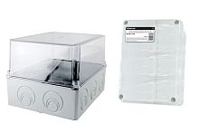 Коробка распаячная ОП 240х195х165мм, проз. кр, IP55, мон. плата, каб. ввод d28-3 шт., d37-2 шт., ТДМ          