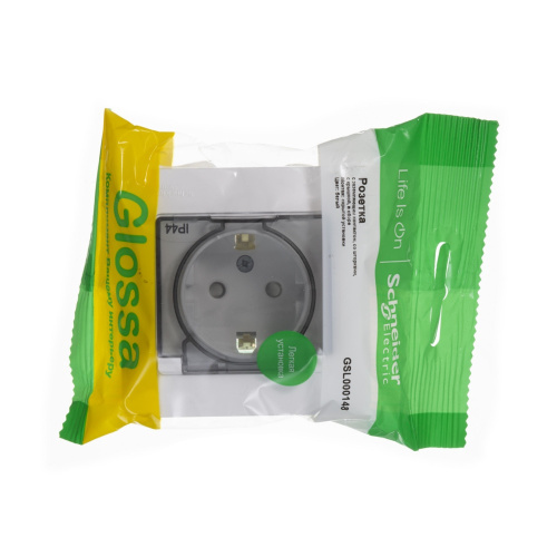 Розетка с/у GLOSSA 1м с/з с з/ш белый IP44 в сборе 16А с защ.крыш. (упак-10шт) SchE                                         фото 5                    