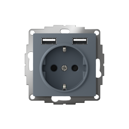 Розетка с/у AtlasDesign 1м с/з + 2 USB грифель IP20 механизм 16А SchE                                         фото 2                    