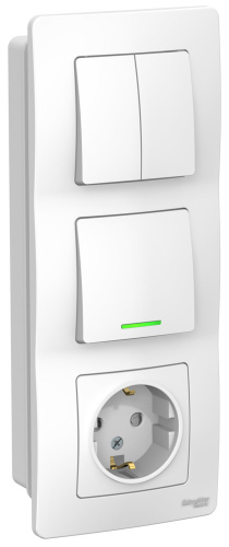 Блок с/у Бланка Розетка 1м с/з с з/ш 16А + Выкл. 1кл с инд. + Выкл.2кл белый IP20 (упак-3 шт) SchE                                        