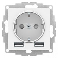 Розетка с/у AtlasDesign 1м с/з с з/ш + 2 USB белый IP20 механизм 16А SchE          