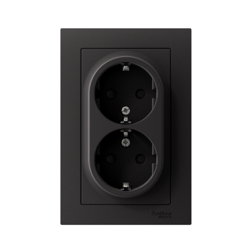 Розетка с/у AtlasDesign 2м с/з с з/ш карбон IP20 в сборе 16А (упак-6шт) SchE                                         фото 2                    