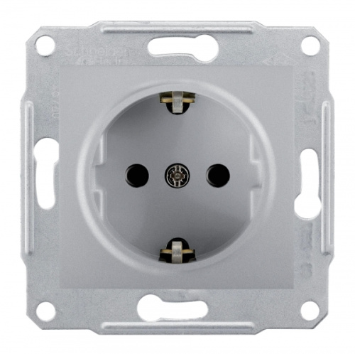 Розетка с/у Sedna 1м с/з алюминий IP20  механизм 16A (упак-10шт) SchE                                         фото 2                    