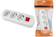 Колодка розеточная 3 гнезда 2П+3 c выключателем 16А 250В белая ТДМ          