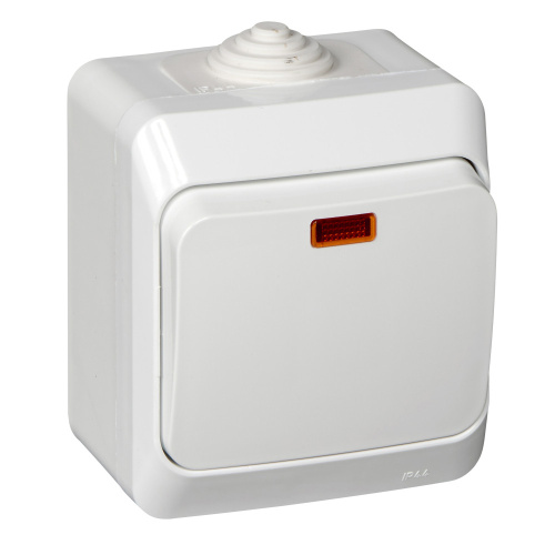 Выключатель о/у Этюд 1кл белый IP44 10А с инд. (упак-14шт) SchE                                        